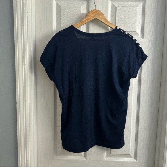 J. Crew Blouse Embroidered Navy White Beach Cotton Casual Summer Size Small - Picture 4 of 8